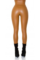 Sexy ultra hoge taille faux leder thermo leggings bruin